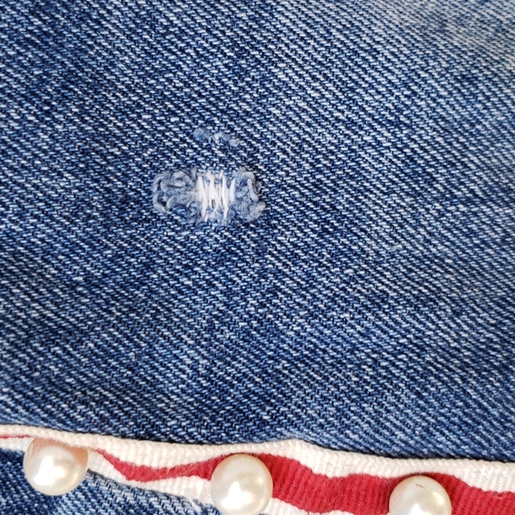 Zara denim shorts red and white stripes with pearls size 2 - Picture 4 of 10